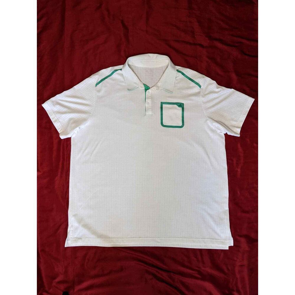Adidas Mens Polo Sz XXL White Green Lightweight Breathable